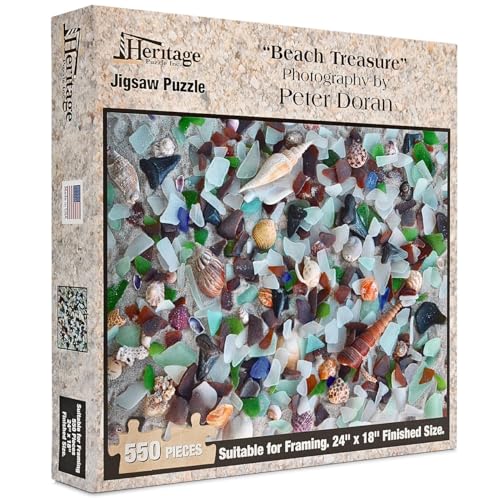 Heritage Puzzle - Beach Treasure by Peter Doran 550 Piece Puzzles for Adults - Sea Glass Coastal Theme, Relaxing Ocean Jigsaw Puzzles - Frameable Jigsaw Puzzle 18
