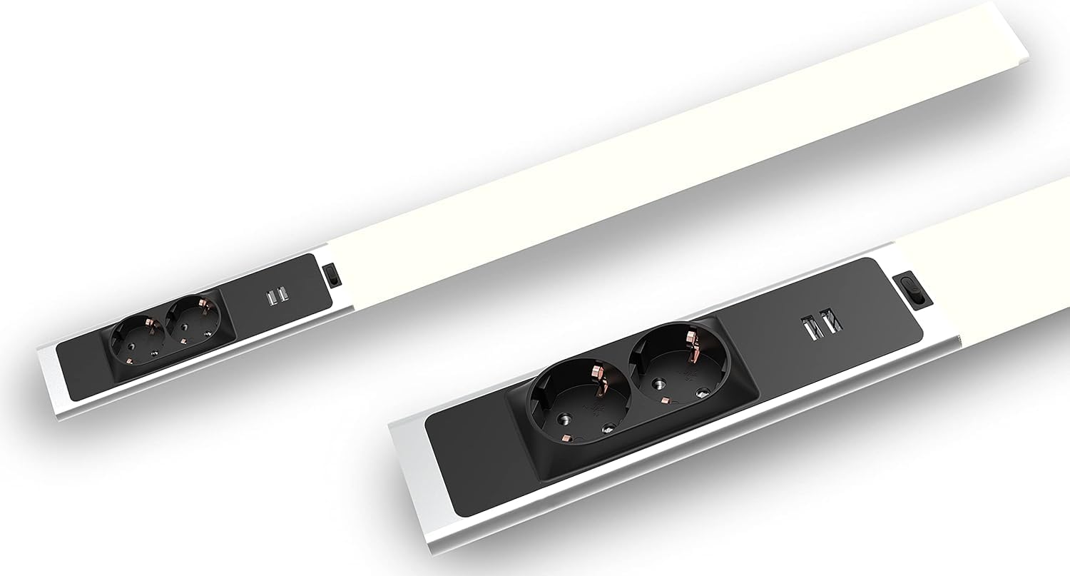 BOLD LED Küchen-Unterbauleuchte - Unterschrank-Leuchte mit 2 Steckdosen | Lichtleiste 18W, 1500lm, 4000k Neutralweiß, 80cm Länge, 2 USB-A Ports, IP20, ideal für Werkstatt, Bad & Schreibtisch