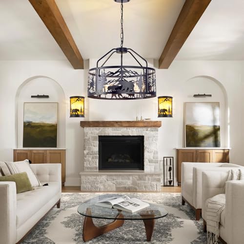 Farmhouserusticceilinglightfixturemodernblackmetalchandelierlightfixturewithbearanddeerdesignadjustableheightperfectsforkitchenlivingroomhallwayfoyerentrywaylighting  Urban Country Home Decor Farmhouse rustic ceiling light fixture modern black metal chandelier light fixture with bear and deer design adjustable height perfects for kitchen living room hallway foyer entryway lighting  urban country home decor