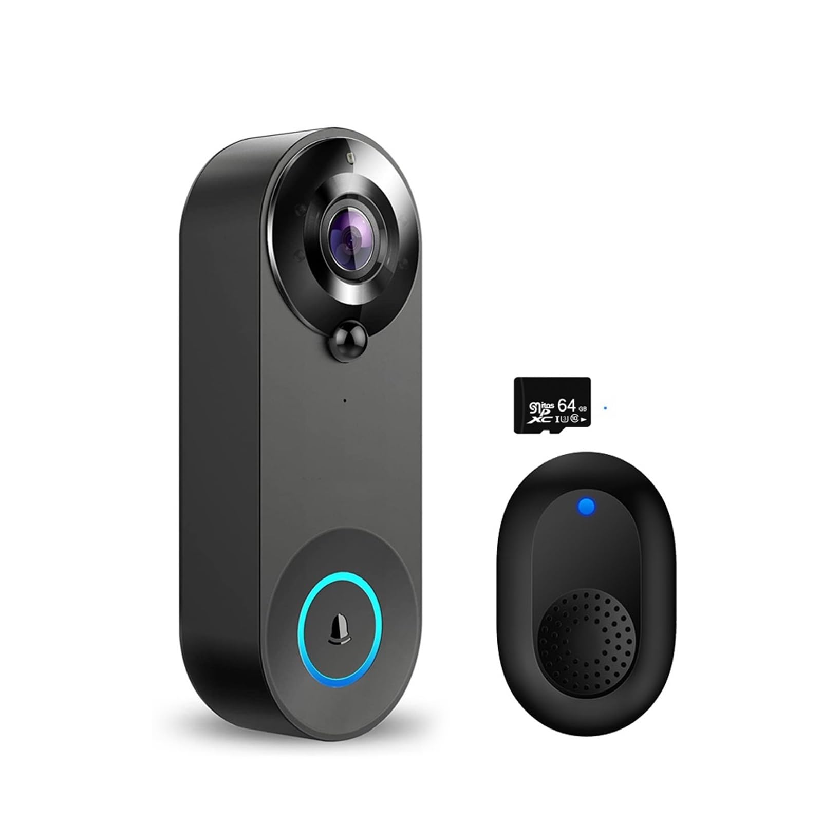 Hvsyvvsrl With 64G Sd 1080P Wireless Video Doorbell Camera Wifi Smart Door Bell Home Security Motion Detect Night Vision Intercom Two Way Audio(With 64G Sd)