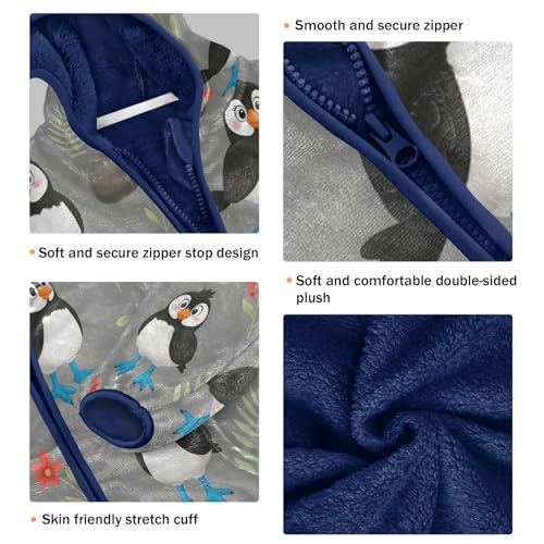 Cute Penguins Booby Birds Toddler Fleece Jacket Girl Boys Hooded Fleece Jacket Coat Warm Outwear Zip-up 3-10T3