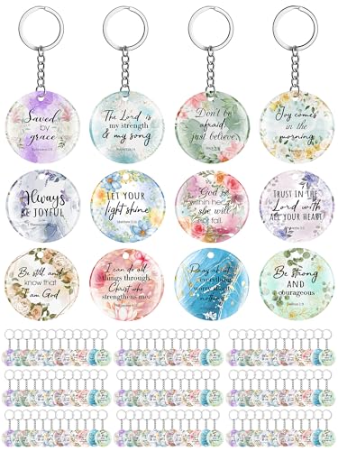 Image of Janmercy 120 Pcs Acrylic Christian Keychain Bulk Floral Bible Verse Keychain Religious Scripture Jewelry Gifts for Women Men