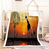 KBDQGX Warme Kuscheldecke Flanell Decke Microfaser Fleecedecke 70X100Cm 3D Sonnenuntergang Tier Giraffe Drucken Sofadecke Weiche Flauschige Wolldecken Tagesdecke Wohndecke Für Erwachsene und Kinder