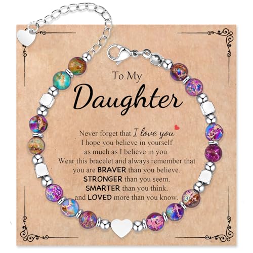 Image of Gifts for Women & Girl, Healing Natural Stone Beads Heart Bracelets with Quote Card, Back to School Valentines Mothers Day Graduation Christmas Birthday Gifts