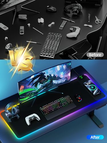 Image of Wireless Charging Mouse Pad, 31.5 inchx11.81 inch XL Gaming Mousepad with 11 RGB Colors & 5 Lighting Modes, Home Office Large Desk Pad, Ultra-Smooth Surface, Non-Slip, Waterproof Keyboard Pad Black Desk Mat