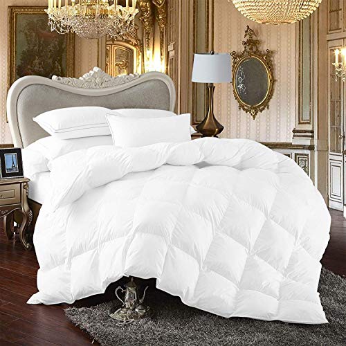 Luxurious Twin Size Siberian Goose Down Comforter, 600 Thread Count 100% Egyptian Cotton Cover, Solid White Color, 750 Fill Power, 50 Oz Fill Weight, All Season Down Comforter
