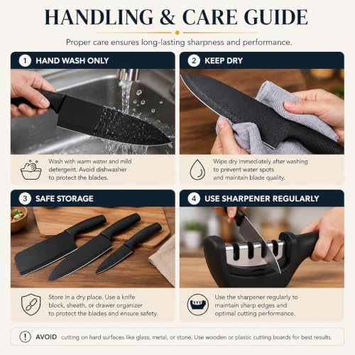 Image of SNMMIFER Kitchen Knife Set with Knife Sharpener, 4 Pcs Black Kitchen Knives Set for Cutting, Chopping, Slicing & Dicing,Knife with 3 Stage Sharpener (Knife + Sharpner)