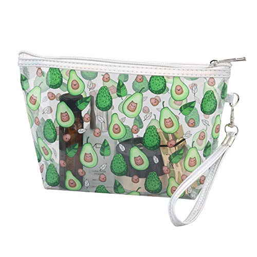 Cute Clear Makeup Bag, Waterproof Small Zipper Bag for Purse, Transparent Travel Toiletry Cosmetic Organizer Bag (Avocado)