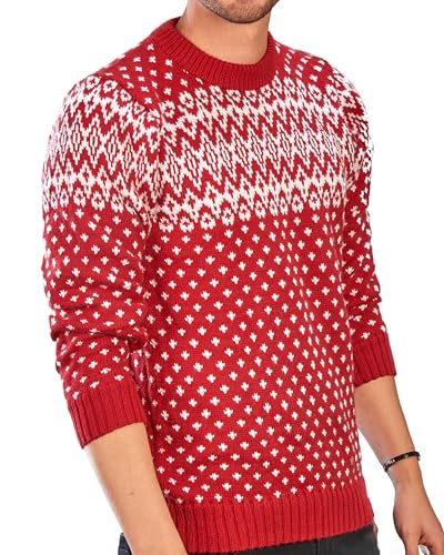 Men’s Red Norwegian-Style Alpaca Wool Sweater Mantaro - Christmas Season -Crewneck Pullover3
