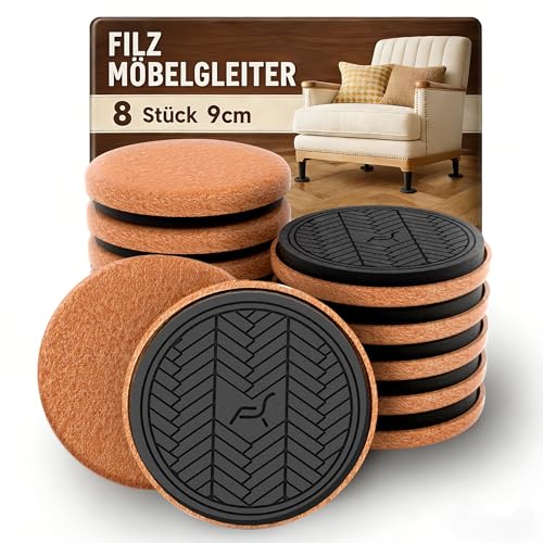 PISAO Möbelgleiter für Schwere Möbel Filz 8 Stück -9cm Extra Dickes Design- Filzpads für Möbel Möbel einfach bewegen Schützen Sie Ihre Holzfußböden