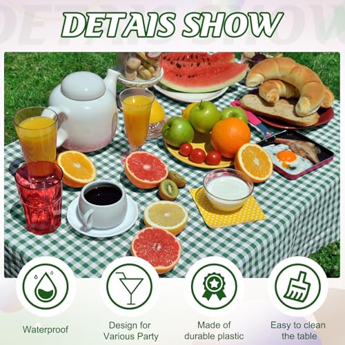 Image of 12Pack Dark Green Plastic Checkered Tablecloth, Premium Decorative Disposable Green Gingham Plaid Table Cloths for Parties, Rectangle Party Table Cover for Picnic Farm Birthday Wedding, 54x108 Inch