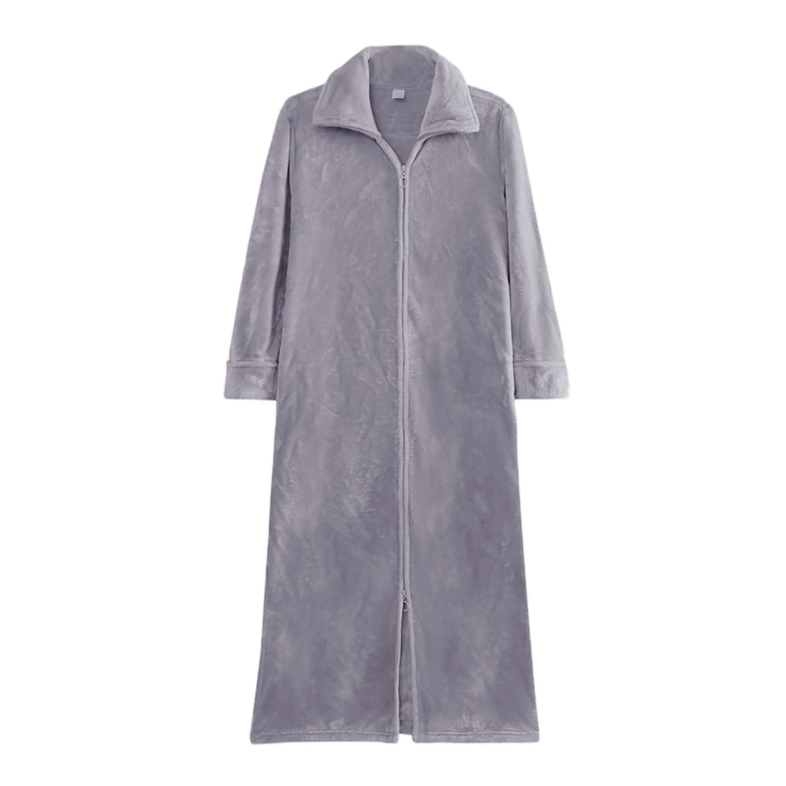 Accappatoio da donna, leggero, a maniche lunghe, invernale, taglie M-3XL, oversize, spesso | Pigiama da donna in flanella, vestibilità ampia, con risvolto e cerniera, tinta unita, caldo
