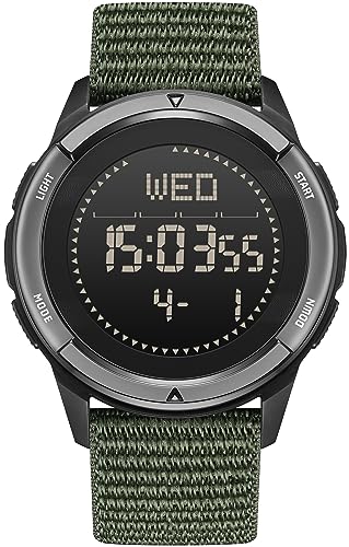 NORTH EDGE Military Watch for Men Tactical Survival Watch Mens Digital Wrist Watches for Sports Outdoors Pedometer Compass Calories Durable Nylon Band