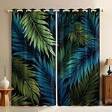 Verde Azul Cortinas Térmicas 3D Hojas de Plantas Hojas de Palma Opacas,...