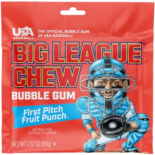 Image of New! Big League Chew Fruit Punch Bubble Gum - Ideal for Baseball Games, Teams, Concessions, Parties, and More | Pack of 12 Bags (2.12oz Each)