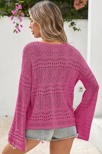 Image of Cakulo Womens Summer Crochet Tops Boho Off Shoulder Sweaters Lightweight V Neck Loose Vacation Resort Wear 2026