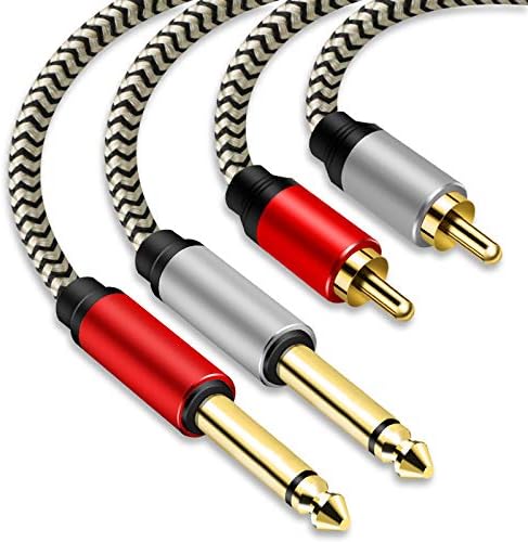 2 x 6.35 mm to 2RCA Cable,Dual 1/4 inch TS Stereo Jack Male to 2 RCA Male Stereo Audio Cable Splitter Adapterwith PVC Shelled Housing and Nylon Braid(2M/6Ft)