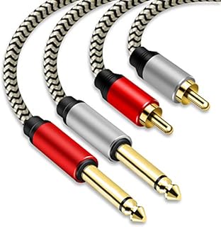 2 x 6.35 mm to 2RCA Cable,Dual 1/4 inch TS Stereo Jack Male to 2 RCA Male Stereo Audio Cable Splitter Adapterwith PVC Shelled Housing and Nylon Braid(2M/6Ft)