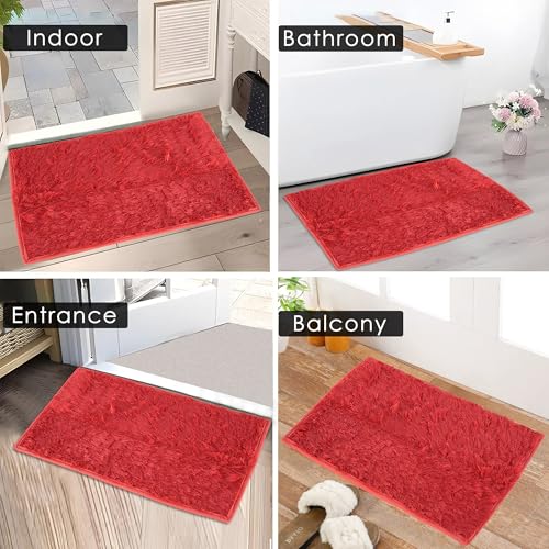 Image of Urbane Home Pack of 2 Anti-Slip Bathroom Mat | Door Mats for Home Entrance & Kitchen Floor | Foot Perdan for Home Door | Furry - Red