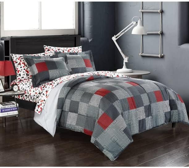 Geo Blocks 7 Piece Bed in A Bag, Queen, Black