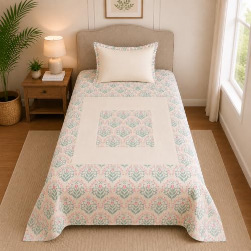 Image of Linen Home Cotton Percale Flat Bedsheet Set Single Size Sequence Pink