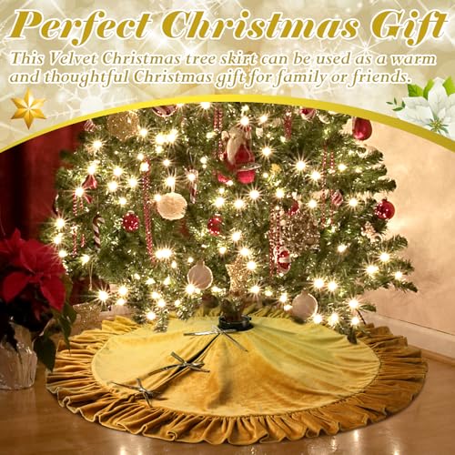 Vertintong VERTINTONG-JUA-0821 48 Inches Velvet Christmas Tree Skirt Red Wine Gold Fur Plush Tree Skirt Luxury Xmas Tree Skirts thumb #3