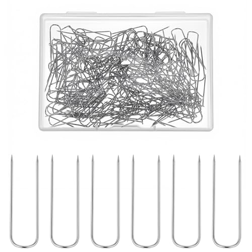 LXUEJIE 200 Stück Stecknadeln U-Form 2.3cm Double Blocking Pins Gabel Krampen Edelstahl Stecknadel Ohne Kopf Sewing Pins mit Box U-pins für Basteln Nähen Säumen Craft DIY-Projekte