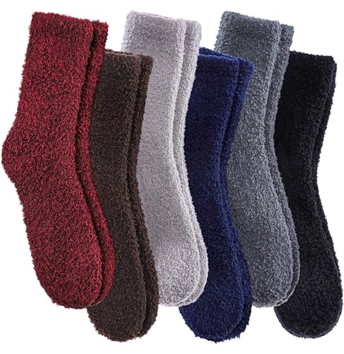 Image of CHOWISH Womens Fuzzy Slipper Socks Super Soft Microfiber Fluffy Cozy Winter Warm Fuzzy Crew Socks