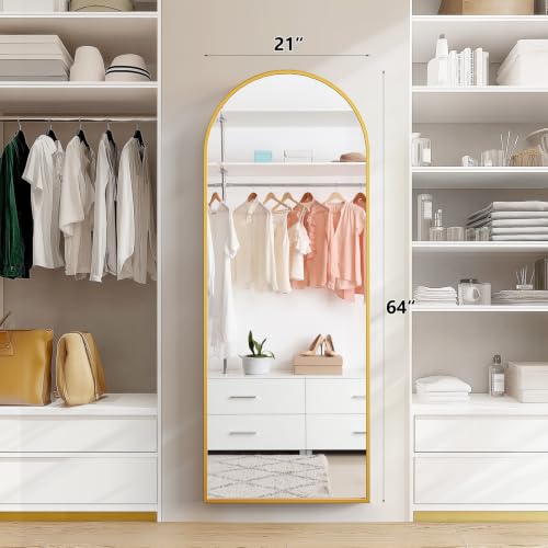 Image of Alpen Gold Arched Full Length Mirror, X-Large 64x21 Floor Mirror with Stand
