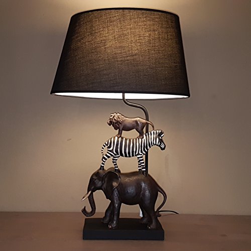 Preisvergleich Produktbild Tischleuchte Afrika - Tischlampe mit Tiermotiven und schwarzem Lampenschirm - ca. 70 cm hoch