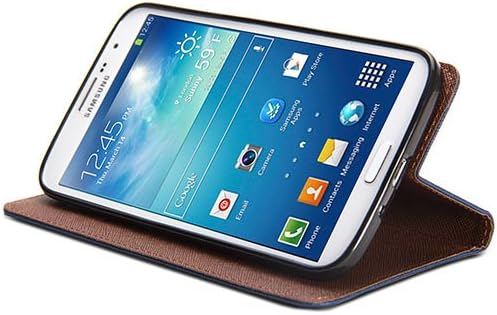 GMYLE Galaxy Mega 6.3 Case, (R) Wallet Case Classic for Samsung Galaxy Mega 6.3 I9200 - Navy Blue & Brown Cross Pattern PU Leather Slim Magnetic Flip Stand Cover