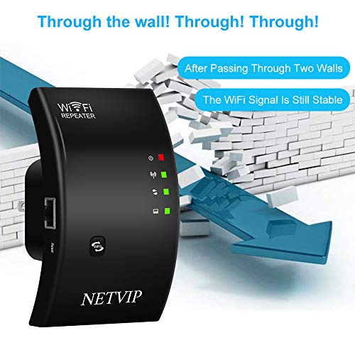 300Mbps WiFi Extender Wireless Repeater Signal Booster 2 in 1 Repeater/Access Point Modes 360 Degree Full Coverage WPS Function Plug and Play LAN Port for Any Router& Alexa Devices NETVIP