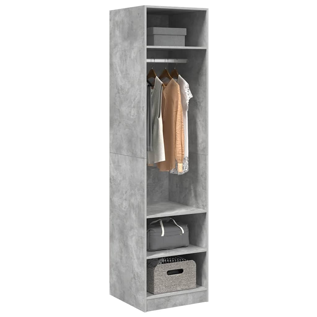 Armadio grigio cemento in legno 50 x 50 x 200 cm con 3 scomparti e asta appendiabiti compatto per camera da letto, corridoio, spogliatoio