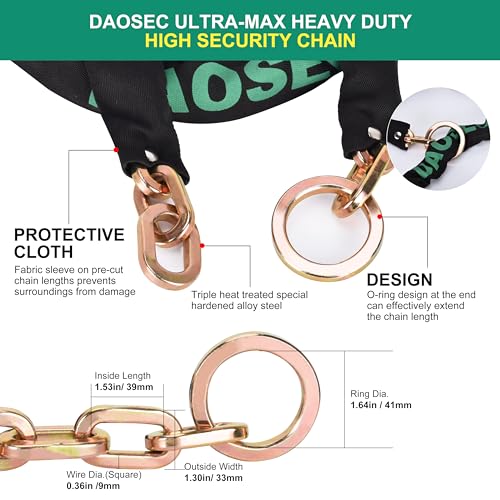 image for DAOSEC Extra Long Security Chain, 10 ft. x 0.36 in. (9 mm) Thick Squar