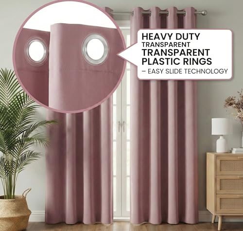 Image of VAS COLLECTIONS 100% Blackout Door Curtains, 7 Feet (121x215 cm) Set of 2, Plain, Thermal Insulated, Room Darkening Curtains for Living Room, Bedroom, (Antic Pink)