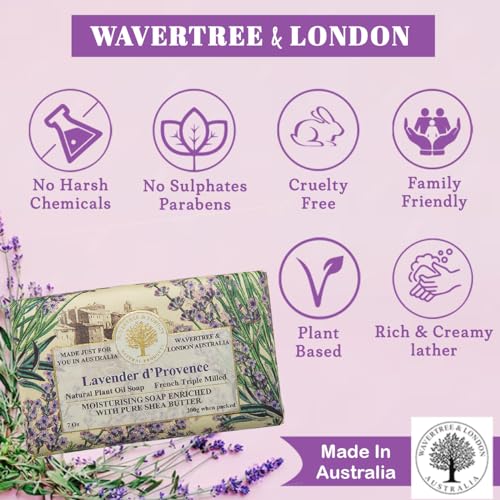 Wavertree-London-Lavender-Scented-Natural-Soap-2-Bars-7oz-Moisturizing-French-Triple-Milled-Soap-Bars-enriched-with-shea-butter-Pure-Plant-Oil-Bath-Body-Soap-for-All-Skin-Types Wavertree London Lavender Scented Natural Soap 2 Bars 7oz Moisturizing French Triple Milled Soap Bars enriched with shea butter Pure Plant Oil Bath Body Soap for All Skin Types