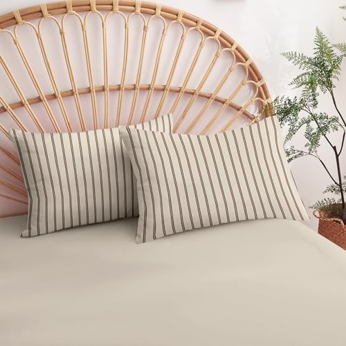 Image of Nayoroom Striped Duvet Cover Queen Size Brown Stripe Duvet Cover Dorm Bedding Set 3 Pieces Soft Lightweight Microfiber Farmhouse Bedding Set Gifts for Women Men (Tannish Linen Grey, Brown Stripes)