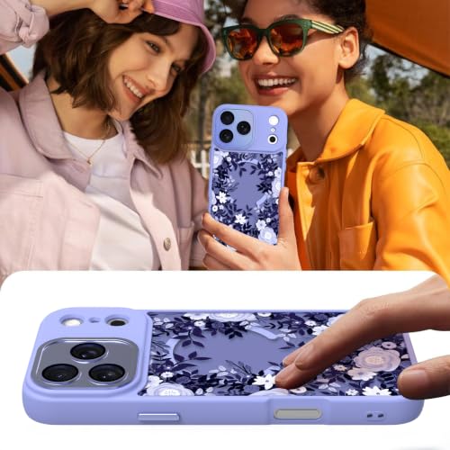 Image of Magnetic for iPhone 17 Pro Case for Women Girls, Purple Floral | Cute Flower Pattern Design [Compatible with MagSafe] [Full Camera Protection] Slim Shockproof Translucent Matte Cover