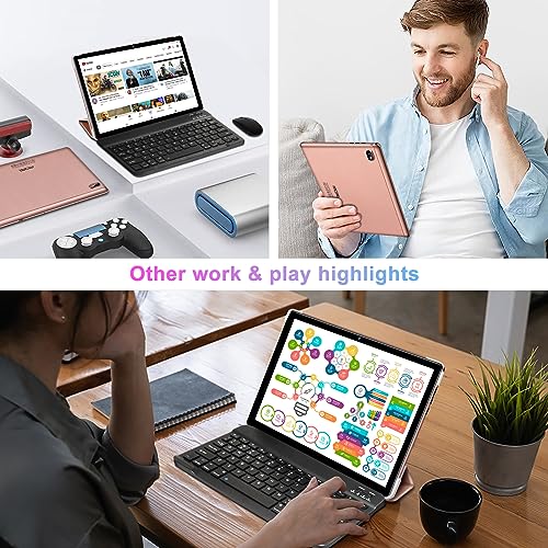 Image of Tablet 10 inch Android PC Octa-Core 2.0 GHz with 12GB RAM 128GB ROM TF 2TB, 5G WiFi, GMS, FHD IPS Touchscreen, BT 5.0,1280 * 800, 5+8 MP, 2026 Lastest 2 in 1 Tablet with Keyboard and Mouse, Rose Gold