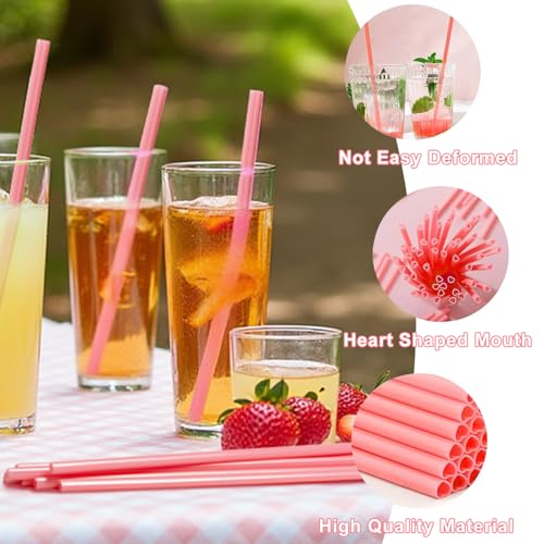 Pitillos de plástico rosa con forma de corazón, 50 unidades miniatura 3