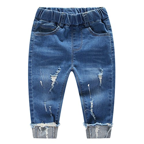 Dingdong Bébé Enfant Garçon Fille Denim Jeans Pantalon(Bleu Clair,4Ans)