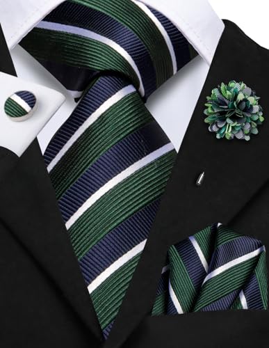 Image of Hi-Tie Men's Tie Lapel Pin Set Pocket Square Cufflinks Formal Woven Silk Tie Sets Wedding Party