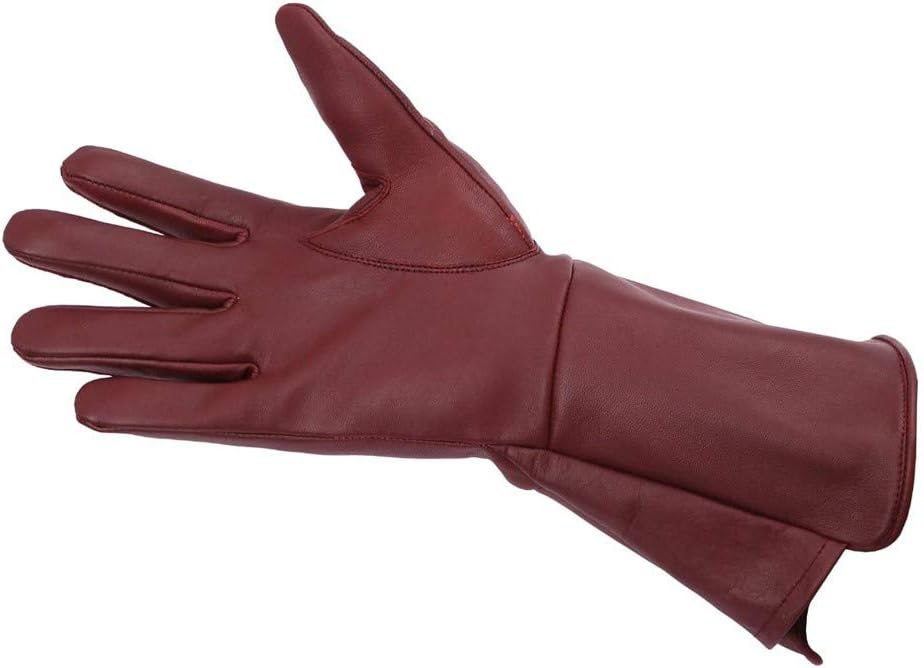 Medieval Gauntlet leather cosplay gloves long arm cuff (Burgundy, Medium)