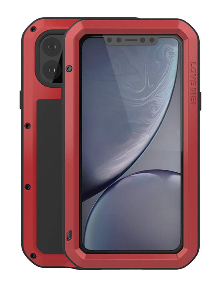 Etui na cały korpus do iPhone 11 Pro 5,8 cala, Love Mei na zewnątrz odporne na wstrząsy wytrzymałe hybrydowe aluminium metal pancerz pyłoszczelna obudowa ze szkłem hartowanym, obsługa bezprzewodowego ładowania (czerwony)