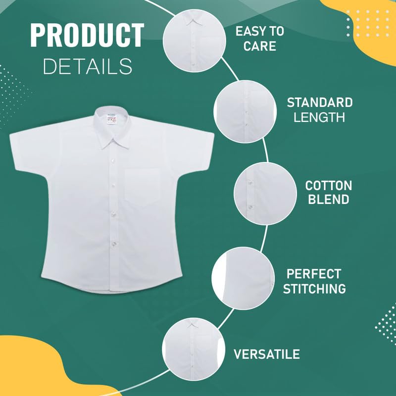 Image of Unisex School Uniform Half Sleeve White Shirt | Formal Uniform Shirts for Boys /Girls | Kids School Wear | Readymade Stitched Shirt for Students | School Clothes for Children