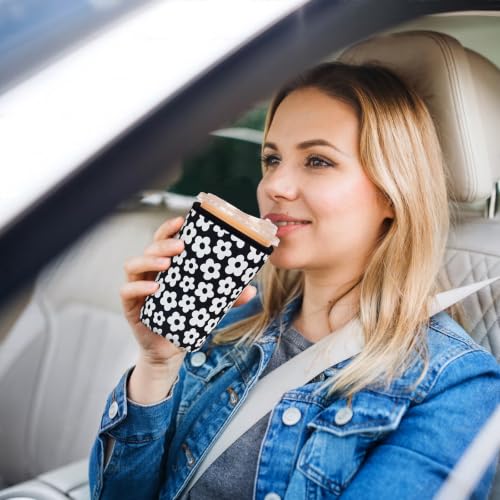 Image of Reusable Insulated Sleeve for Iced Coffee Cup, 3-Pack Coffee Neoprene Drink Sleeve for Cold & Hot Drinks, Beverage Holder for Iced Coffee (Monochrome Florals)