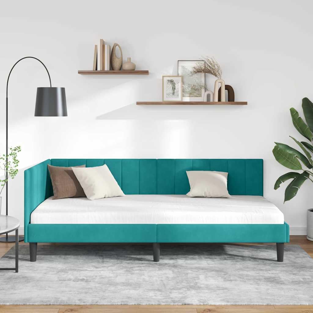 Marco de cama esquinero turquesa terciopelo 100 x 200 cm