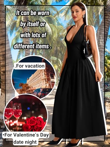 Deep V Neck Dress, Halter Maxi Dresses, Vacation Date Night, Sexy for Women Corset Flowy Wedding Guest Drop Waist4