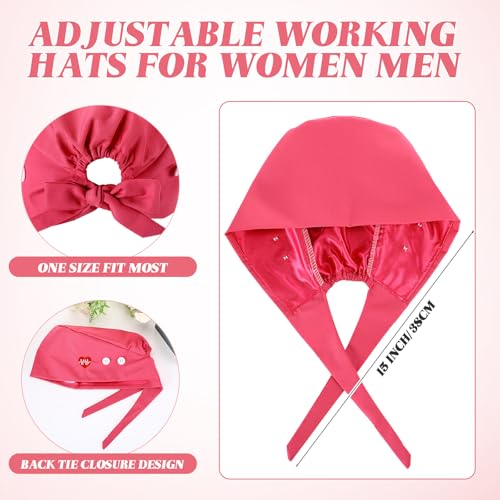 Image of 8 Pcs Satin Lined Scrub Caps, Nurse Hats with Buttons Sweatband, Adjustable Ponytail Surgical Caps for Women