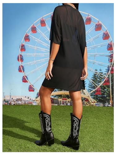 Verdusa Women's Sheer Mesh Dress Loose See Through Half Sleeve Beach Cover Up2